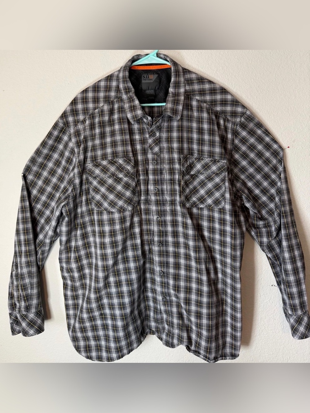 5.11 Tactical Grey Plaid Long Sleeve Button Shirt Mens 2XL